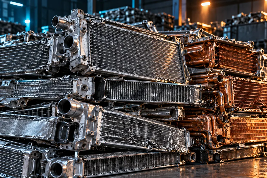 Imagen conceptual de radiadores de aluminio y cobre